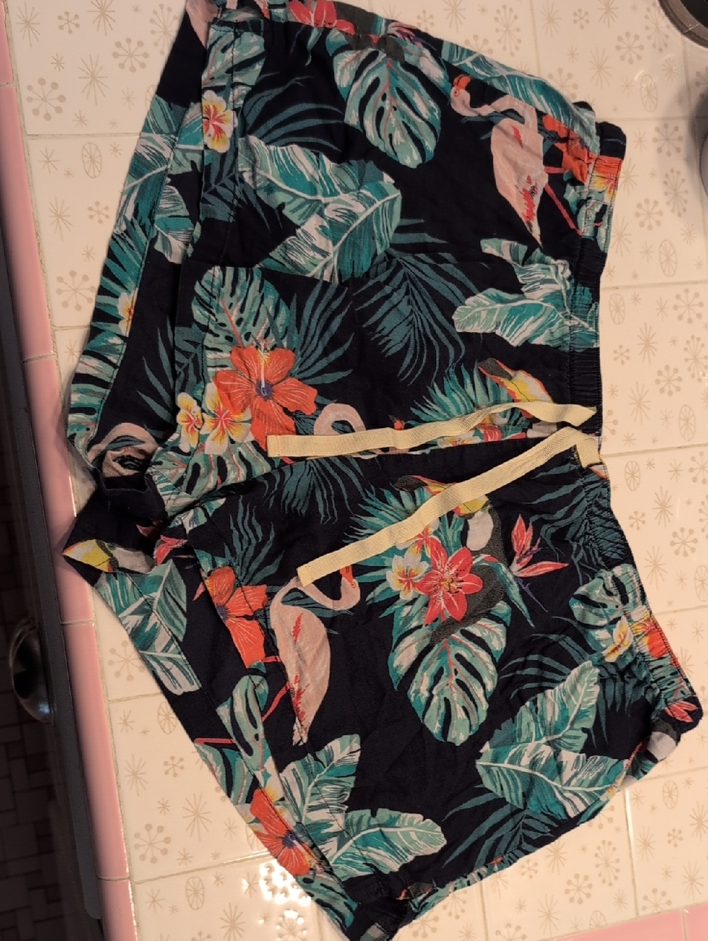 Old Navy Tropical Flamingo Print Drawstring Shorts - Navy